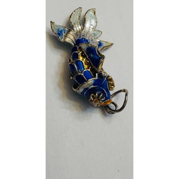 Vintage Blue Enamel Koi Fish Pendant Articulated Gilded - Picture 4 of 12